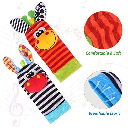 Thumbnail 6 de Sonajero Calcetines y Muñequeras para Bebé, Sonajero Toys con Buscador de Muñeca y Pie Juguetes de Animales Suaves y Bonitos para Recién Nacidos Niños Bebés (2 Pulseras y 2 Calcetines)