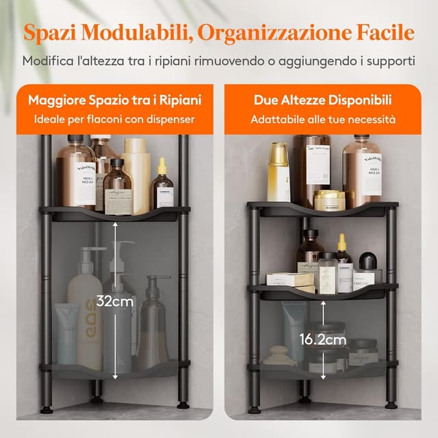 Detalle de lifewit Mensola Doccia a 3 Livelli senza Foratura per angolo bagno, 34 cm, nero