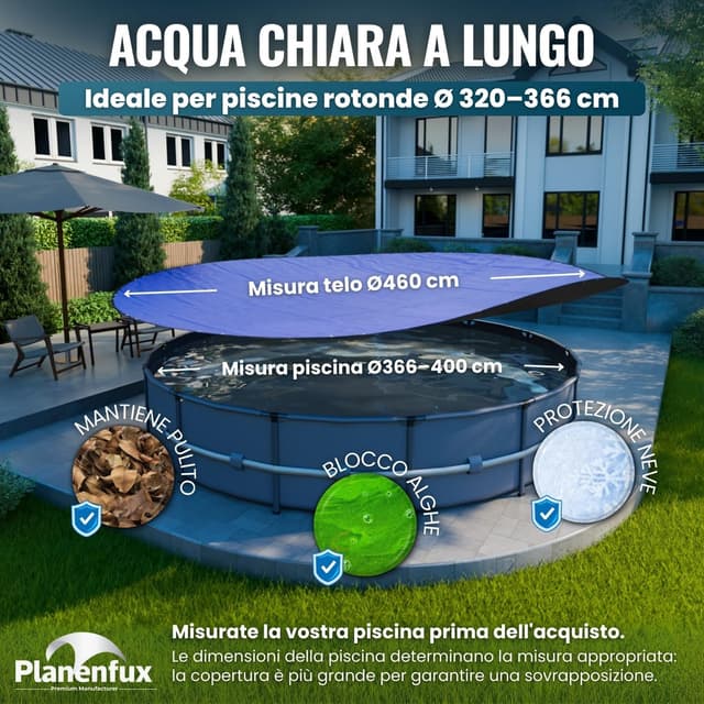 Detalle de Planenfux Copertura invernale per piscine rotonde Ø 396 cm (366–400 cm) 2-in-1 in PE da 200 g/m²