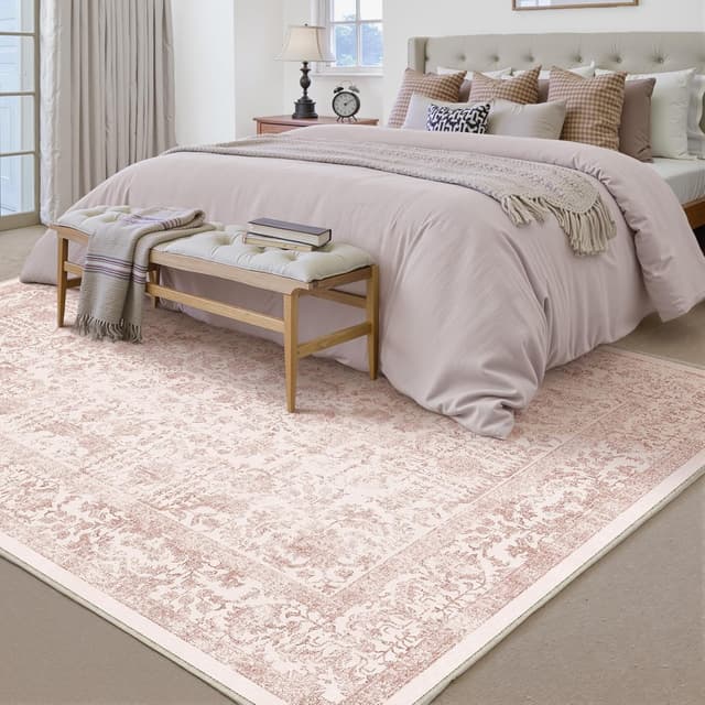 Detalle de HUGEAR Vintage Pink Low Pile Washable Non-Slip Area Rug 180x270cm
