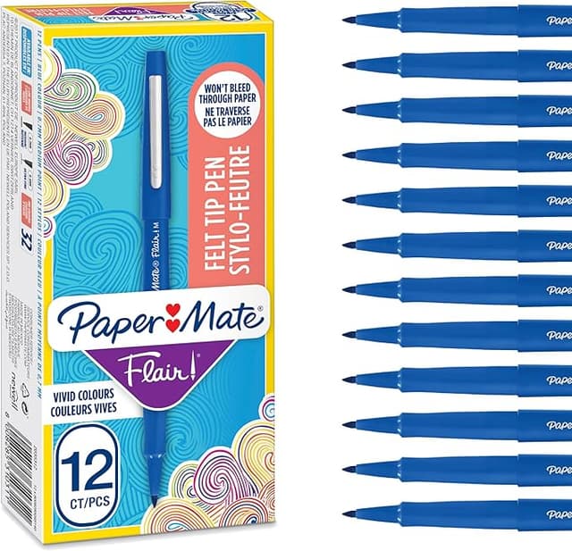 Detalle de PAPER MATE Flair: Rotuladores azules, punta mediana, pack 12 🖊