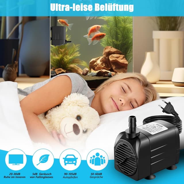 Detalle de Lnicez Aquarium Pumpe 45 W mit 3.200 L/h – Tauchpumpe für Aquarium, Teich & Springbrunnen