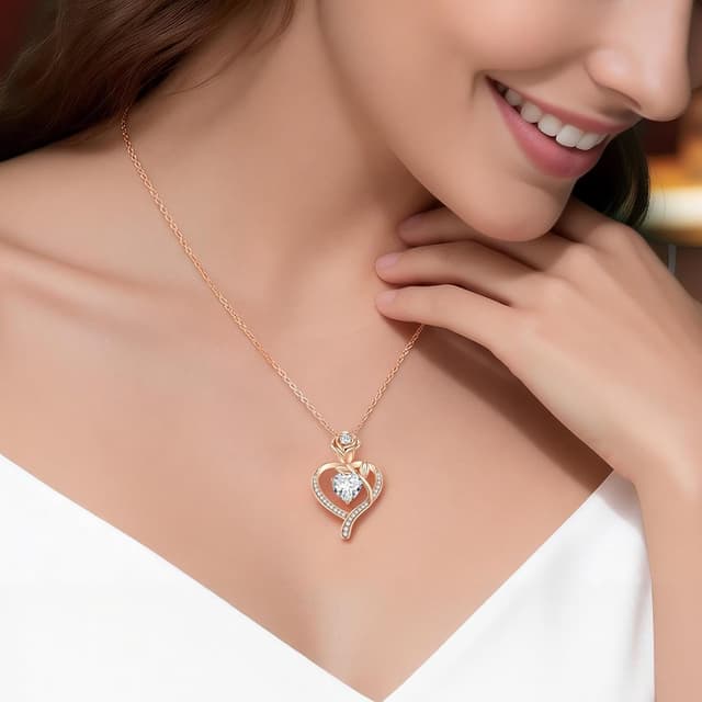 Detalle de Collier femme CDE bijoux pendentif cœur argent 925 avec zirconium cubique – chaîne réglable