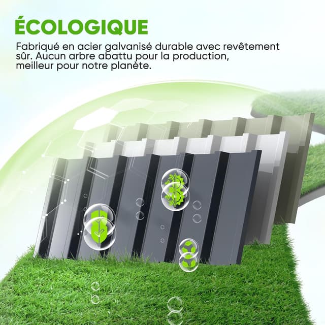 Detalle de KING BIRD Bac de jardin surélevé 170 x 170 x 30 cm en acier galvanisé anthracite, 4 méthodes d’installation, 8 étiquettes T et gants