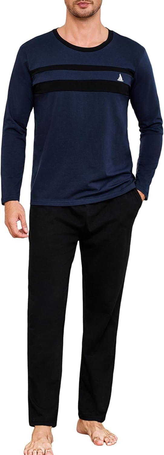 Detalle de Ensemble pyjama homme d’hiver Marvmys en coton – col rond, manches longues, deux pièces S à 3XL