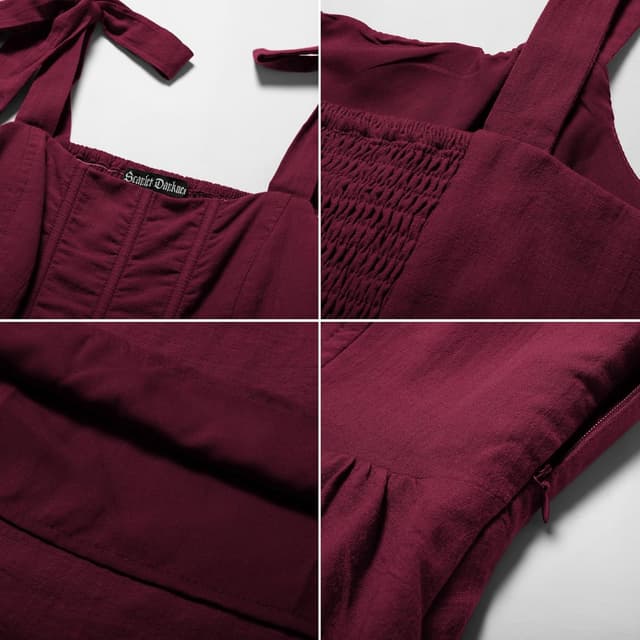 Detalle de SCARLET DARKNESS Damen Mittelalter Kleid langarm mit Schnürung und A-Linien-Renaissance-Korsettoptik