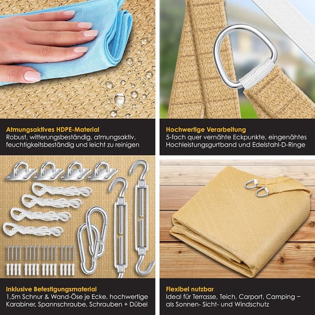 Detalle de KESSER® Sonnensegel HDPE Windschutz wasserabweisend – Rechteck 4x6 m, 5-fach quer vernäht