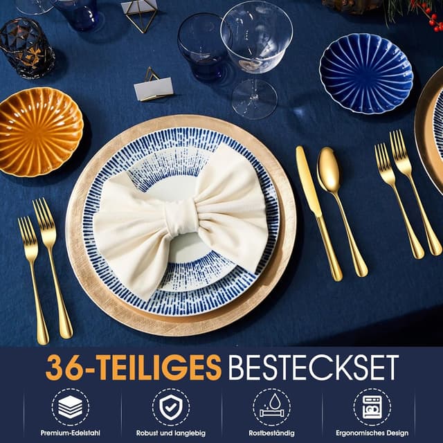 Detalle 2 de TAN REN Gold Besteck Set 6 Personen 36-teilig