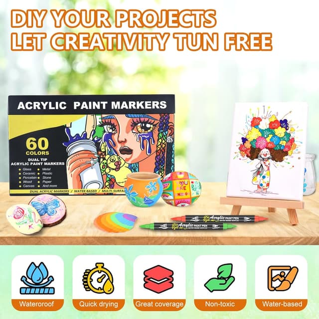 Thumbnail 2 de Bonala 60 Colours Dual Tip Acrylic Paint Pens Set