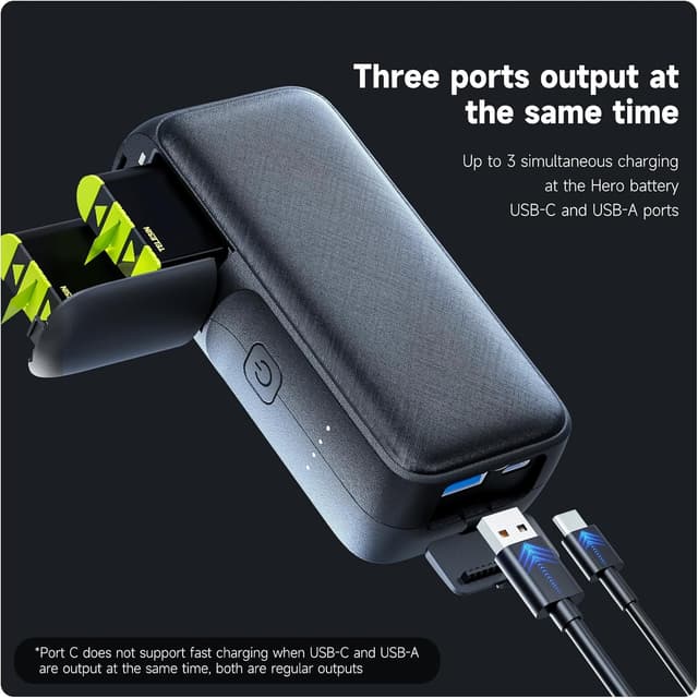 Detalle de TELESIN Powerbank-Ladegerät (10.000 mAh) für GoPro Hero 13 – Dual-Slot Schnellladen