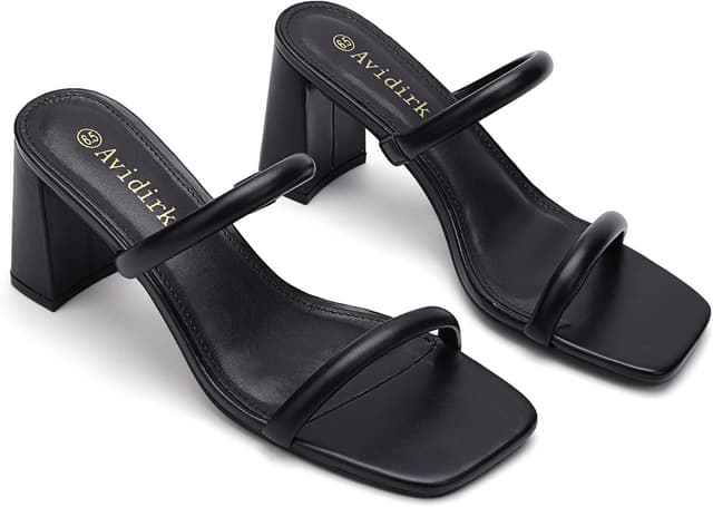 Detalle de Avidirk Women’s Square Open Toe Heeled Sandals (Two-Strap Mule, Chunky Block Heel)