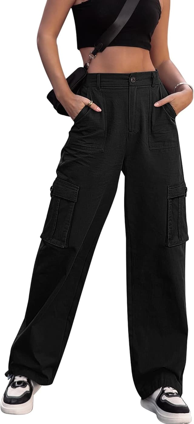 Detalle 2 de Breampot women’s cargo trousers – high waist hiking combat pants with drawstring tie