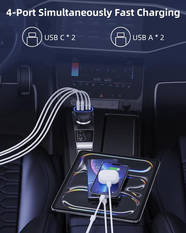 Detalle de Caricatore auto 78W 4 porte USB