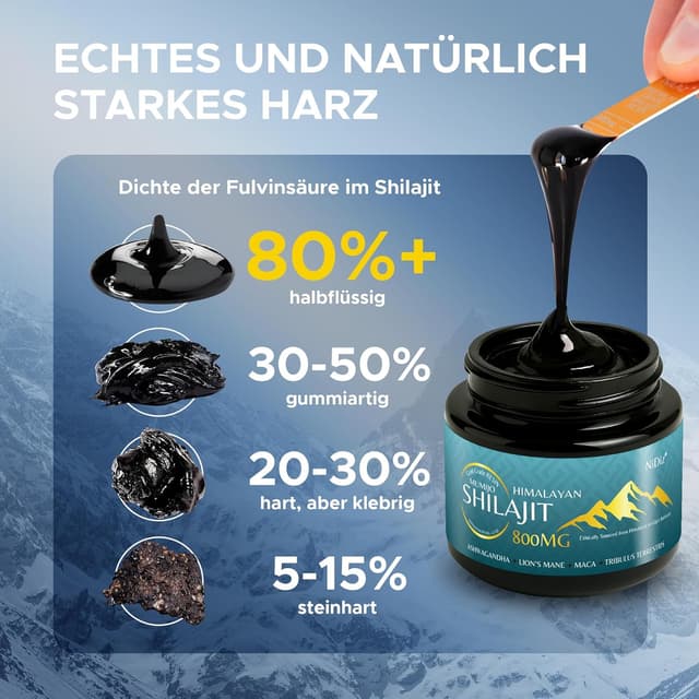 Detalle 2 de 100% Shilajit Original 800 mg (5-in-1 Himalaya) – 100 g Glas, pro Portion 800 mg Shilajit-Harz