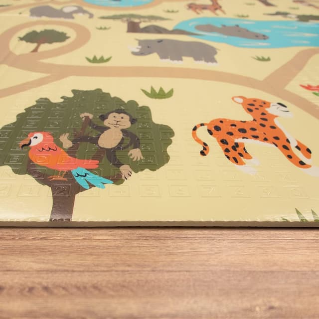 Detalle de Paco Home faltbare Spielmatte / Krabbelmatte (180×200 cm), wendbar & abwischbar – Tier-Motiv, bunt