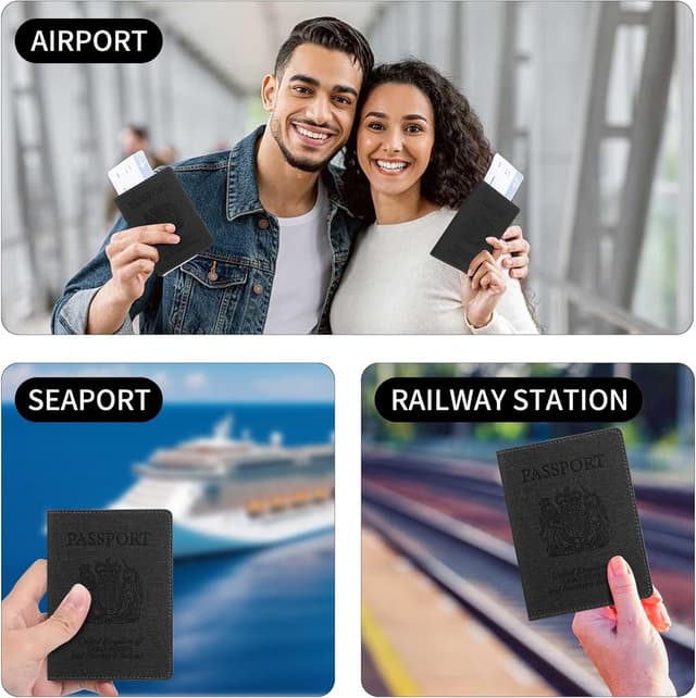 Thumbnail 6 de Cinocratic RFID Blocking Passport Holder Cover & Travel Wallet (Black) – PU Leather organiser