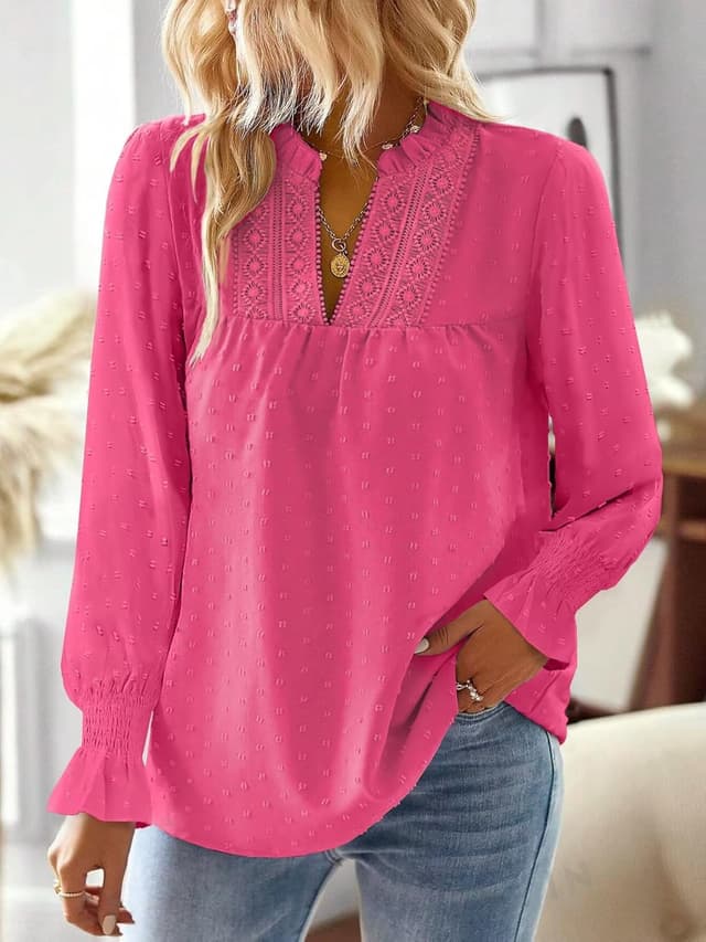 Detalle 2 de TUUHAW Langarmshirt Damen V-Ausschnitt