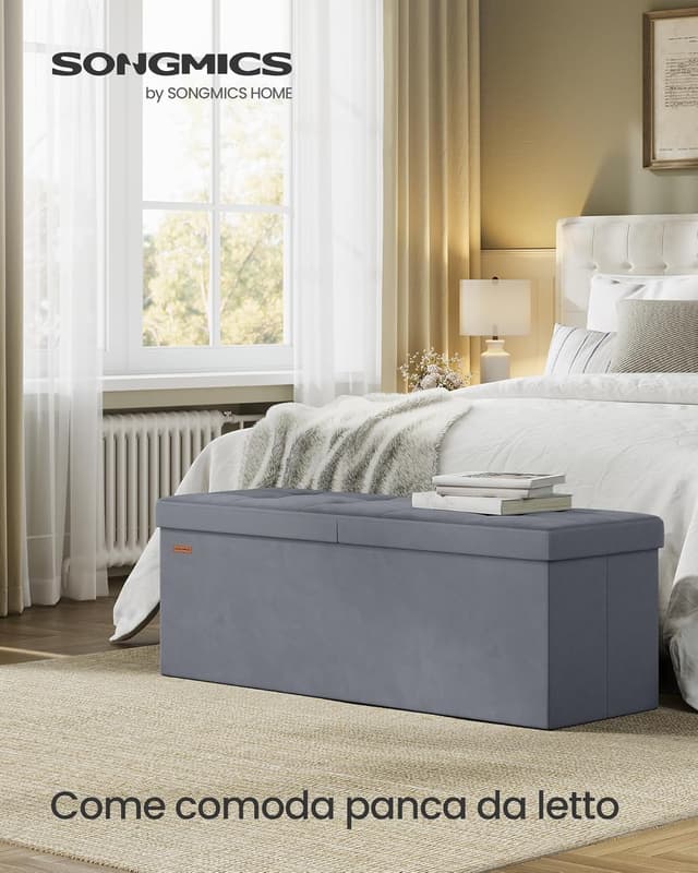 Thumbnail 2 de SONGMICS Pouf Cassapanca Pieghevole 131 L Grigio