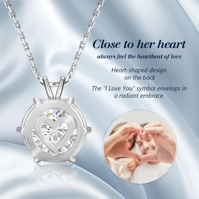 Detalle de KRKC&CO Moissanite Kette aus 925er Silber für Damen mit Anhänger (1–4 ct), Länge verstellbar 45+5 cm