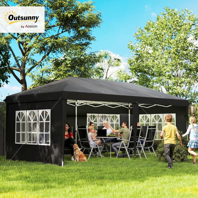 Detalle de Outsunny tonnelle de jardin pop-up pliante 3 x 6 m avec 3 côtés démontables et fenêtres transparentes