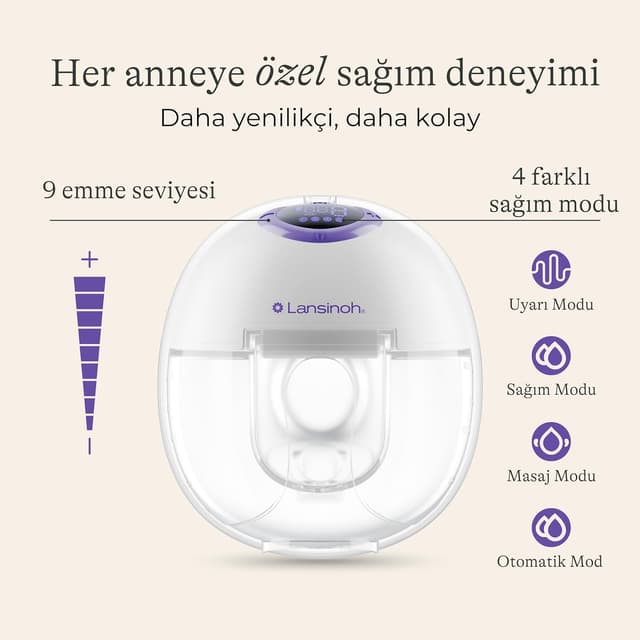 Detalle 2 de Lansinoh Tire-lait mains-libres Double discret sans fil : 4 modes, 9 niveaux et écran LED