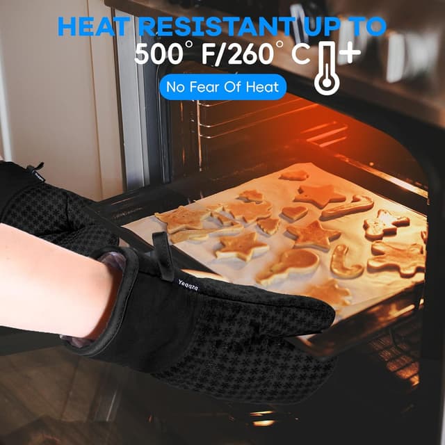 Thumbnail 6 de Yeqqzq 6-piece oven mitts and pot holders set with non-slip silicone, extra-long gloves (black)