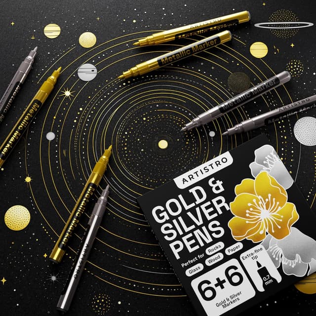 Thumbnail 6 de ARTISTRO Gold & Silver Oil Paint Pens (0.7mm extra-fine) – Pack of 12 for Rock, Stone, Metal, Ceramic, Porcelain, Glass, Wood & Fabric