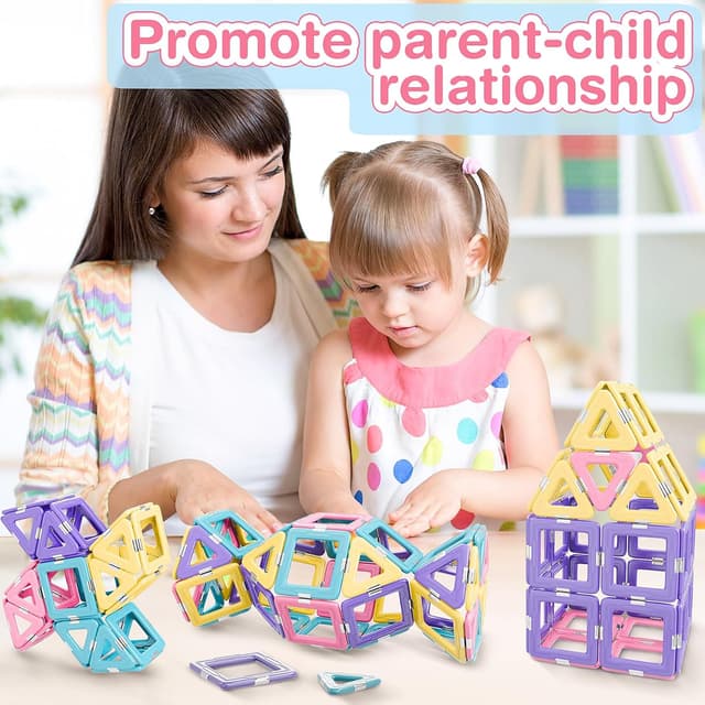 Detalle de Lovchil 36pc Magnetic Building Blocks & Tiles Set for 2–8 Year Olds (STEM Montessori macaron tiles)