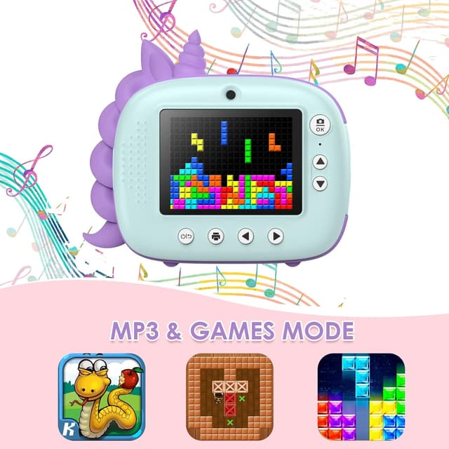 Detalle de HiMont Kids Camera Instant Print (Green) – digital camera with no-ink instant B&W prints, 32G TF card & DIY pens