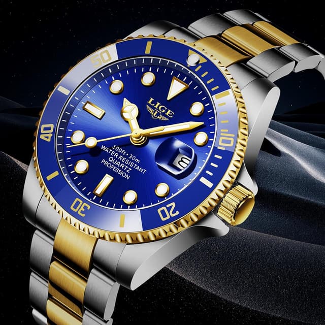 Detalle 2 de LIGE Herren-Uhr analog aus Edelstahl mit Quarzwerk, Kalenderfunktion und 3ATM Wasserschutz