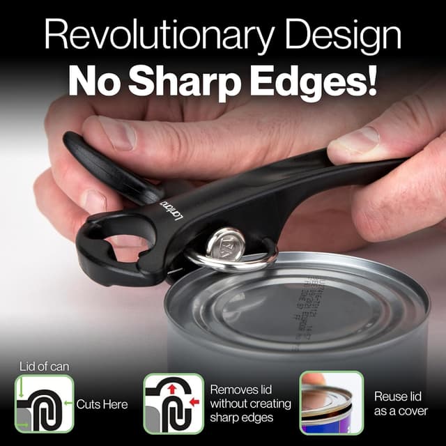 Detalle de Lantana can opener with smooth edge & bottle cap lifter (manual safety tin opener) - Black/Stainless Steel