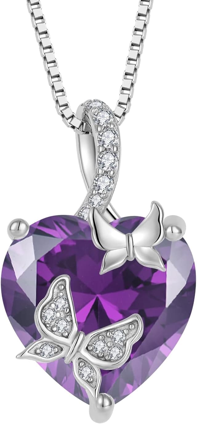 Thumbnail 6 de FJ Schmetterling Kette für Damen aus 925 Sterling Silber mit Herz und Geburtsstein – Anhänger-Halskette als Geschenk