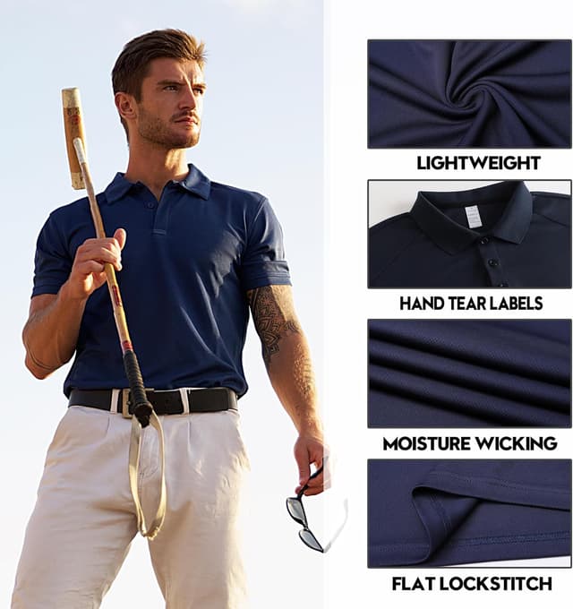 Detalle de ZENGVEE men’s polo shirts (1 or 5 pack) — breathable quick-dry moisture-wicking workout & golf tops