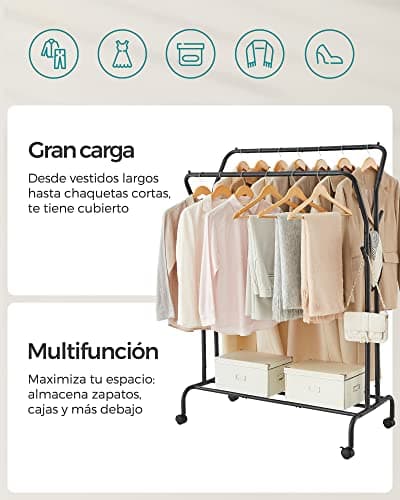 Thumbnail 2 de SONGMICS Burro para Ropa con Ruedas y Doble Barra