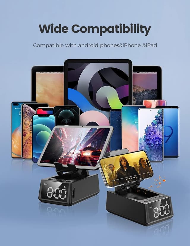 Detalle de BBL 3-in-1 Wireless Bluetooth Speaker with Foldable Phone Stand & LCD Alarm Clock