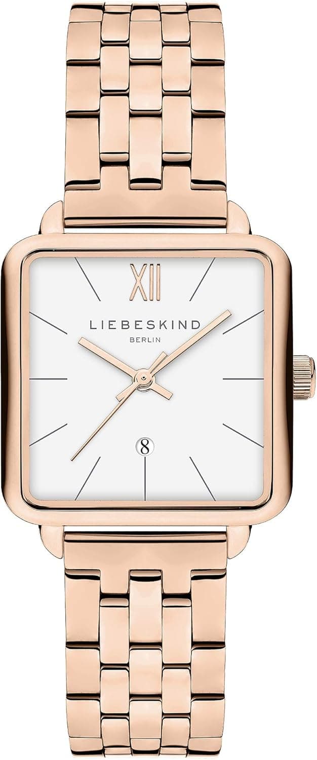 Detalle 2 de Liebeskind Berlin Damen-Armbanduhr mit eckigem Quarzwerk, 28x28 mm, 3 ATM wasserdicht & Leder-/Meshband