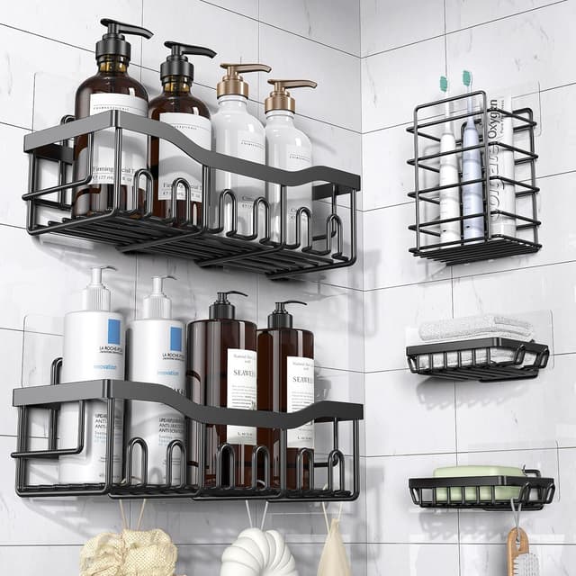 Detalle de EUDELE Adhesive Shower Caddy (5-Pack) — Rustproof SUS 304 Bathroom Storage Shelves, No-Drill