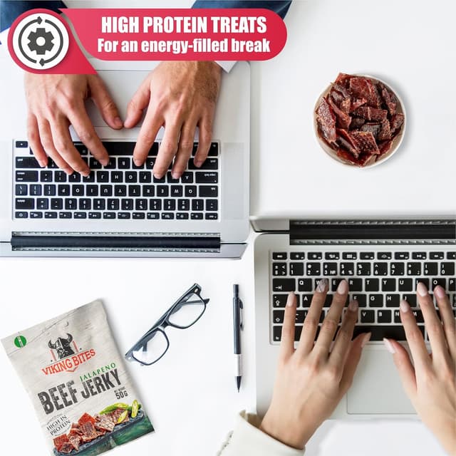Thumbnail 6 de Viking Bites Beef Jerky Jalapeno (400 g, 8 x 50 g) – getrocknetes Rindfleisch mit hohem Proteingehalt