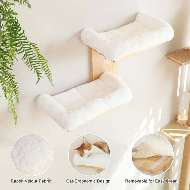 Detalle 2 de FUKUMARU Cat Wall Shelves with 2 Platforms – Tree-Shape Wall-Mounted Cat Perch