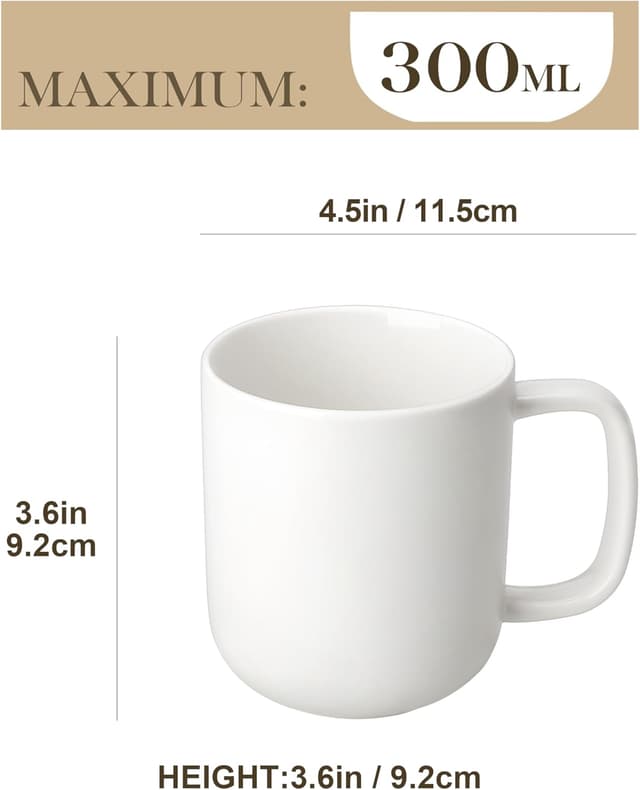 Detalle 2 de MALACASA Kaffeebecher 6er-Set aus Porzellan, Serie LUNA Weiß (ca. 330 ml) – spülmaschinen- & mikrowellenfest