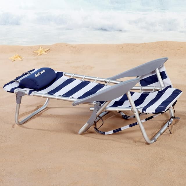 Detalle de AKTIVE Chaise de plage pliante et inclinable 4 positions rayures bleues et blanches