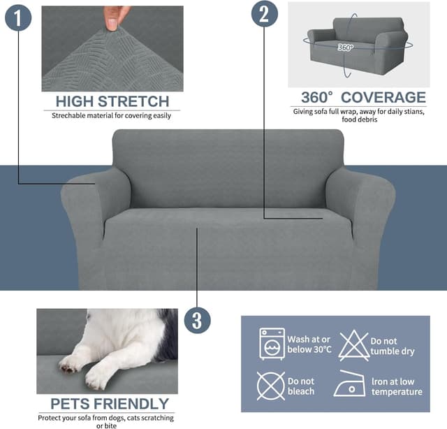 Detalle 2 de Ystyle Copridivano 4 posti con braccioli super elasticizzato antigraffio grigio chiaro