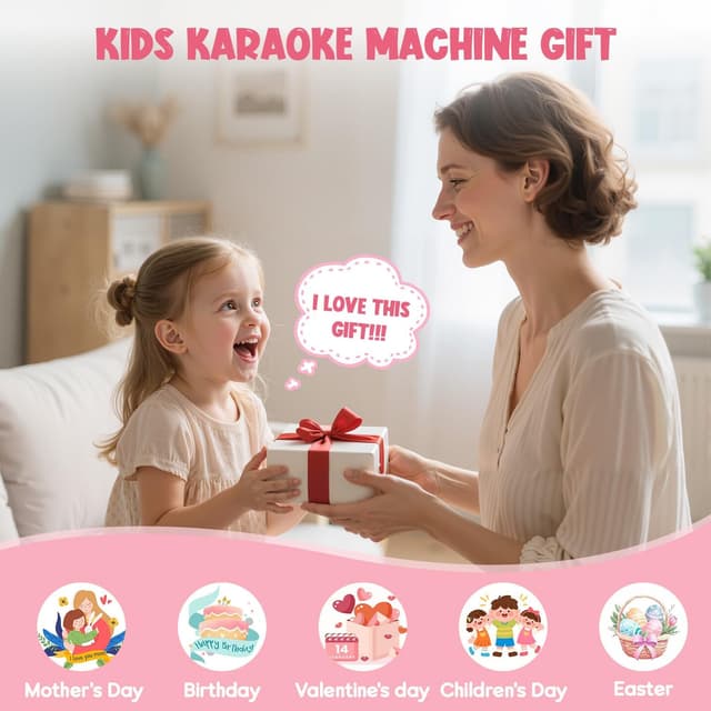 Detalle 1 de Ankuka Kids & Adults Karaoke Machine with Bluetooth Speaker and 2 Wireless Microphones (Pink)