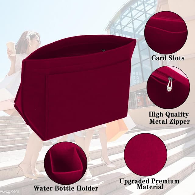 Detalle de HYEPNED Bag Wallet Insert Organizer (Burgundy, L) with 7 Compartments for Longchamp totes