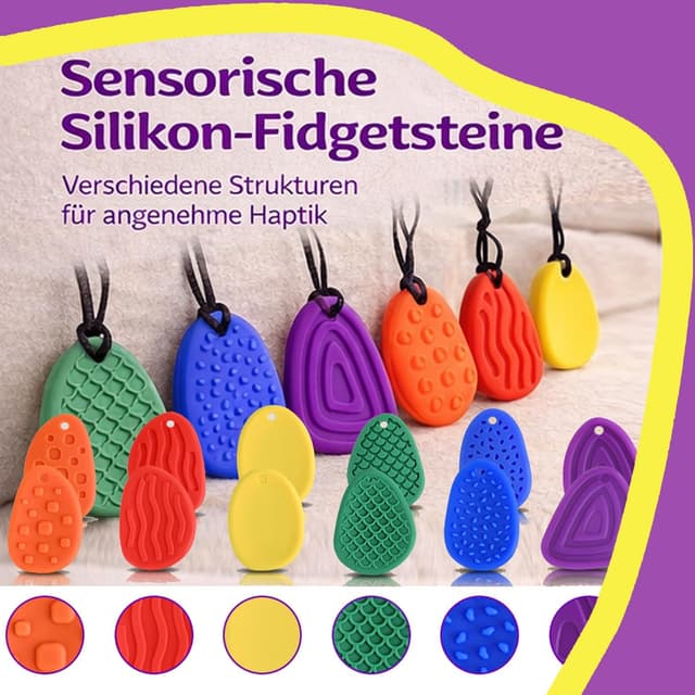 Detalle de Fidget Toys Sensory Stones (6 Stück) – Silikon-Sensorik-Spielzeug mit Schnur zum Aufhängen