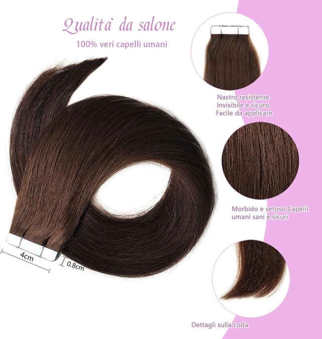 Detalle de LieblichWelle Extension capelli veri tape-in biadesivo marrone medio 50 cm (20 pz)