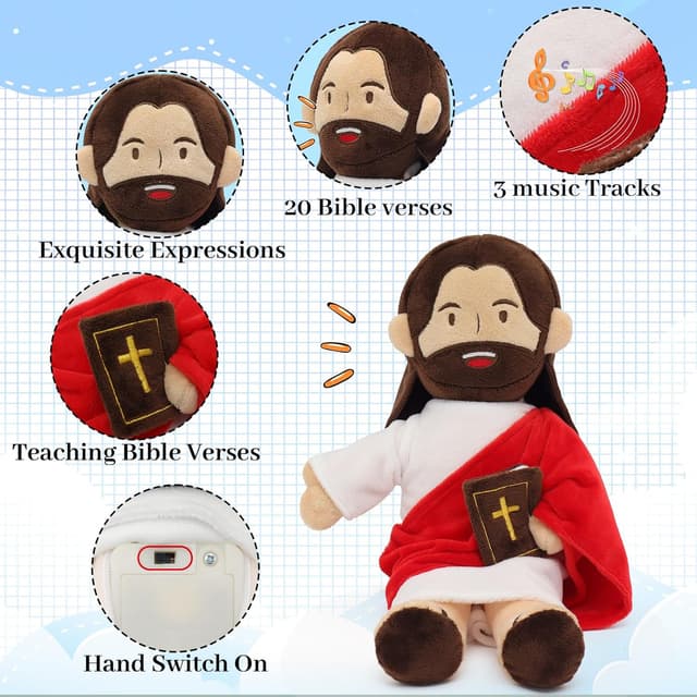 Detalle de Yelakey 13.4-inch Talking Jesus Plush Toy with 20 Bible Verses and 3 Bible Songs