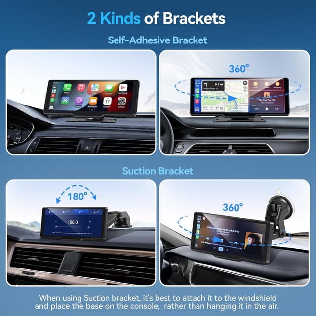 Thumbnail 6 de Portable Wireless CarPlay Screen (10.26") with Android Auto, GPS Navigation, and 1080P Backup Camera