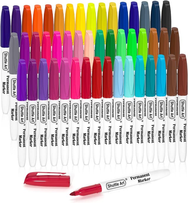 Detalle de Shuttle Art 48 Permanent Markers (Fine Tip) – waterproof, smear-proof ink for plastic, metal, glass and more