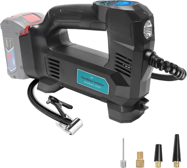 Detalle de Waitley Akku-Luftkompressor für Bosch 18V Akkus (max. 11 bar) mit digitalem Manometer – für Auto, Motorrad, Fahrrad & Bälle